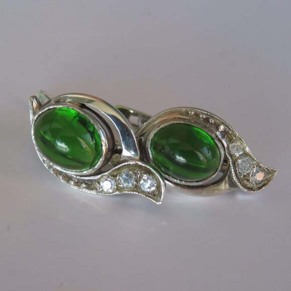 NATURAL Chrome Diopside Sterling Silver Curved Leaves Design Earrings - Picture 5 of 15